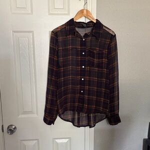 Plaid Button-Up women sheer Button Down Shirt Size Small